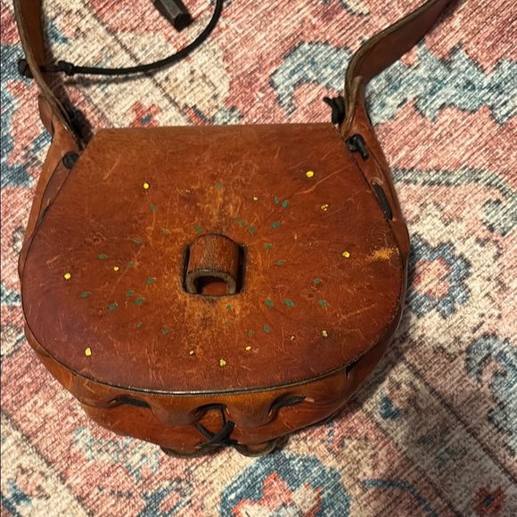Vintage 70s Hippie Brown Leather Women's Bag - Picture 2 of 12